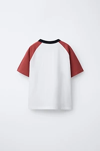 EMBROIDERED TEXT RAGLAN SLEEVE T-SHIRT