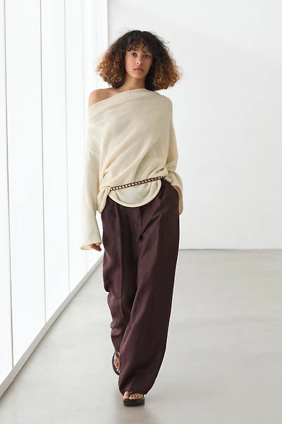 100% linen wide-leg elasticated trousers