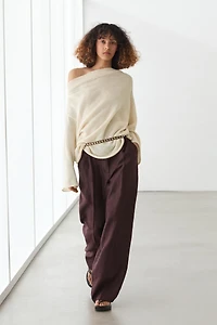100% linen wide-leg elasticated trousers