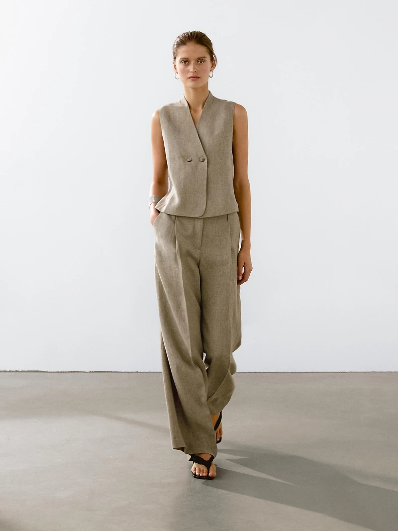 Linen blend darted trousers