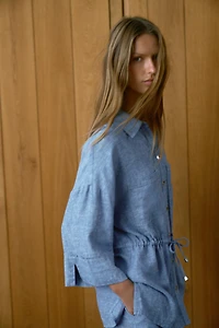 LINEN BLEND SAFARI SHIRT
