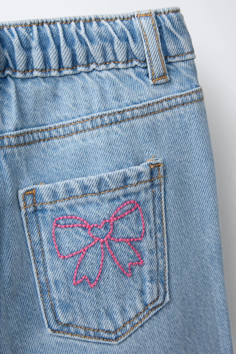 EMBROIDERED WIDE LEG JEANS