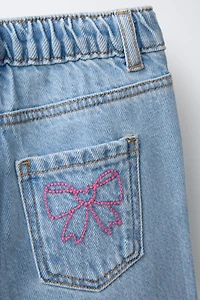 EMBROIDERED WIDE LEG JEANS