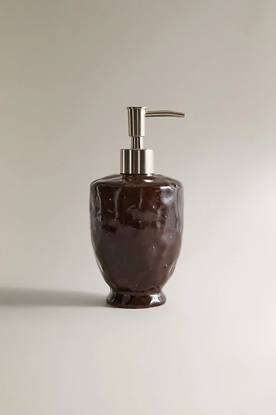 BROWN CERAMIC SOAP DISPENSER