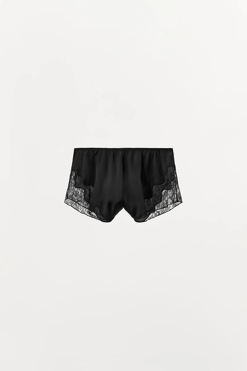 SATIN EFFECT LACE PAJAMA SHORTS