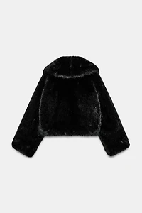 SHORT FAUX FUR LAPEL COLLAR COAT