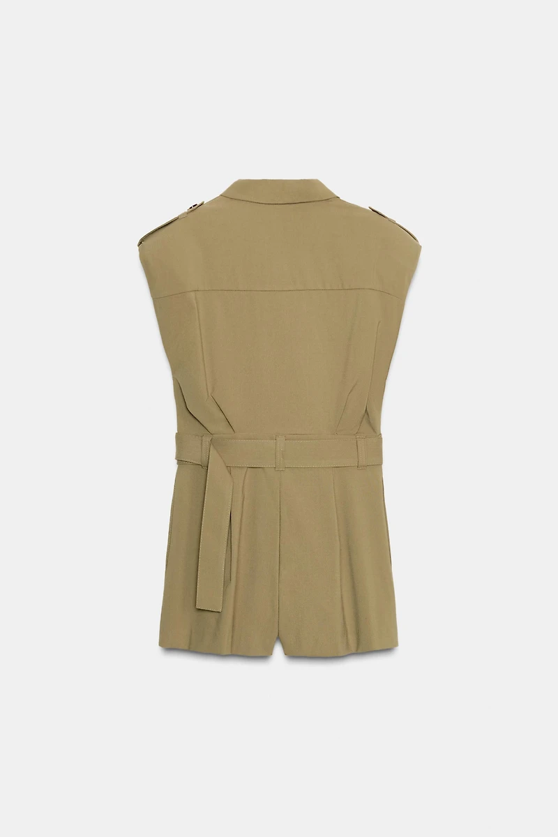 SHOULDER PAD BELTED SHORT JUMPSUIT