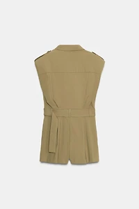 SHOULDER PAD BELTED SHORT JUMPSUIT