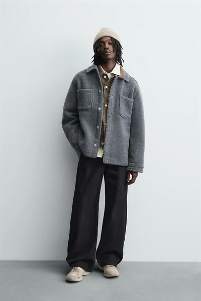 FAUX SHEARLING POCKET OVERSHIRT