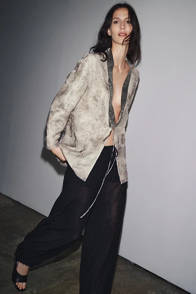 BEADED PRINT ORGANZA KIMONO