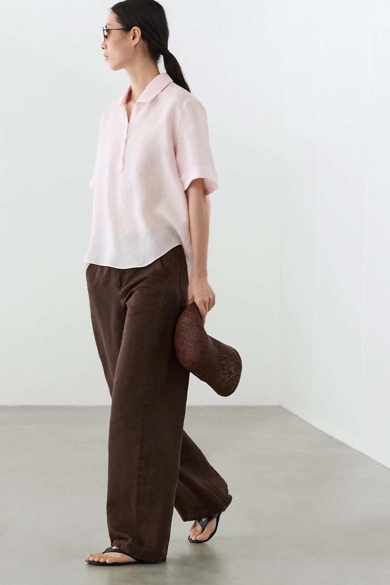 Pantalon wide leg avec lin