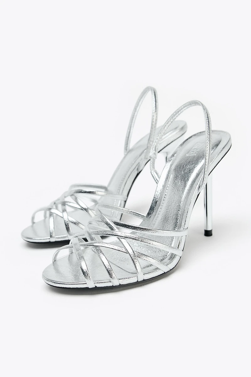 METALLIC EFFECT HEELED SANDALS