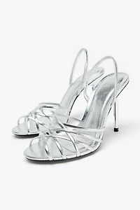 METALLIC EFFECT HEELED SANDALS