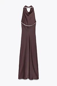 ROBE MIDI SATINÉE LISERÉS CONTRASTANTS