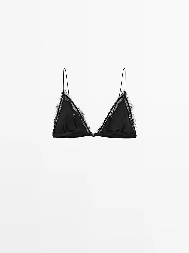 Silk blend top with lace detail