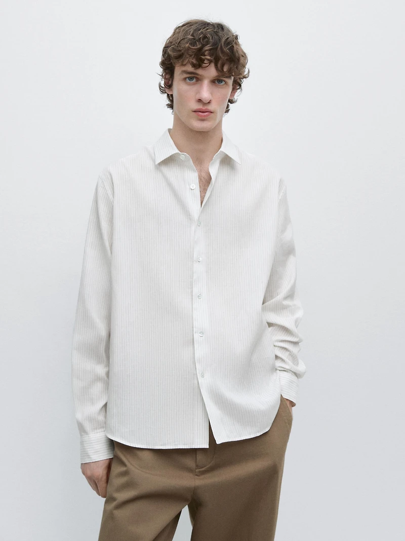 Chemise regular fit à rayures en coton mélang