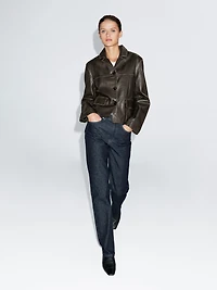 Nappa leather jacket with lapel collar