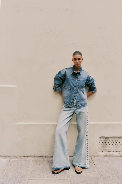 Z1975 HIGH WAIST WIDE LEG JEANS WITH CROCHET DETAIL