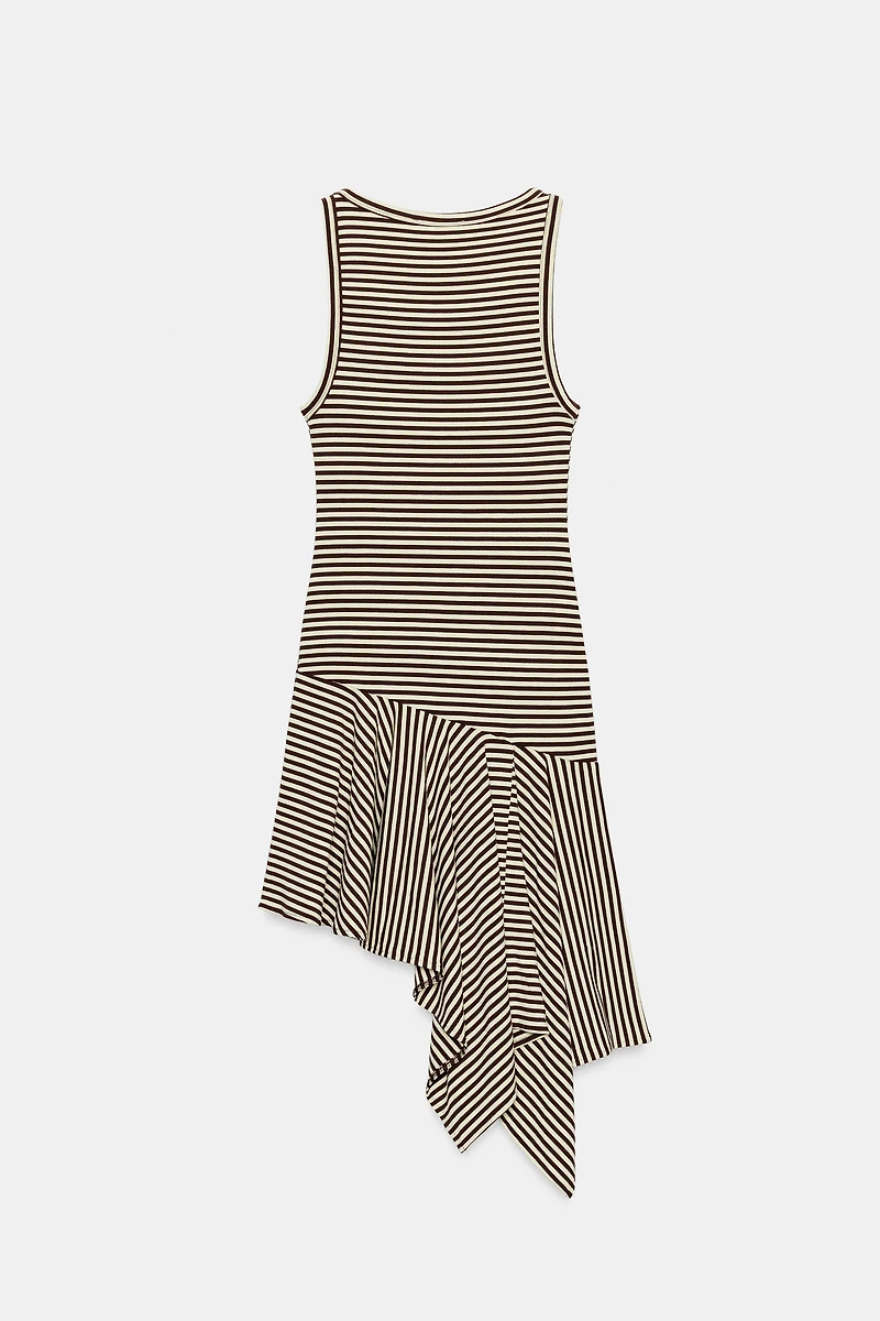 STRIPED ASYMMETRIC MIDI DRESS