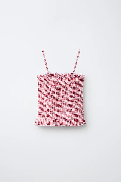 GINGHAM SMOCKED ELASTICIZED TOP