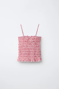 GINGHAM SMOCKED ELASTICIZED TOP
