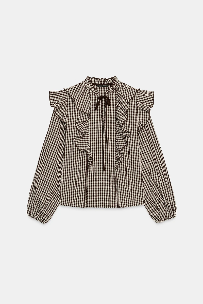 GINGHAM RUFFLE BLOUSE