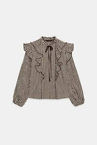 GINGHAM RUFFLE BLOUSE