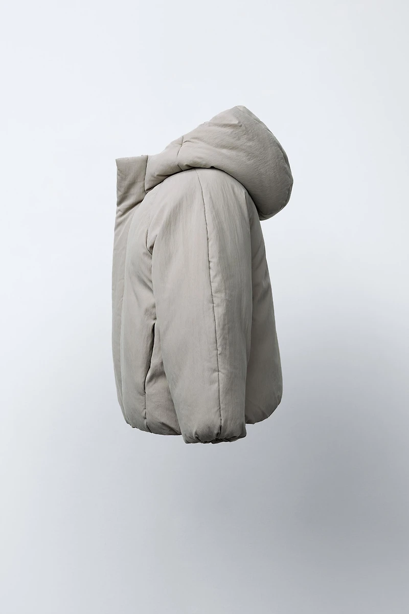 PUFFER COAT WITH EMBOSSED LOGO HOODIE
