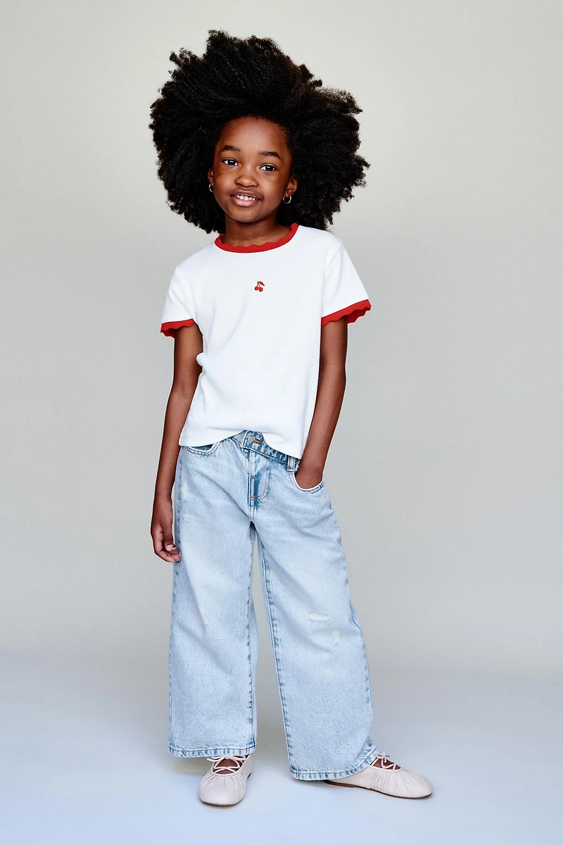 HEART BUTTON WIDE LEG JEANS