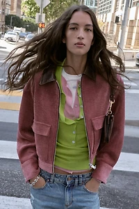 CORDUROY JACKET WITH FAUX LEATHER COLLAR