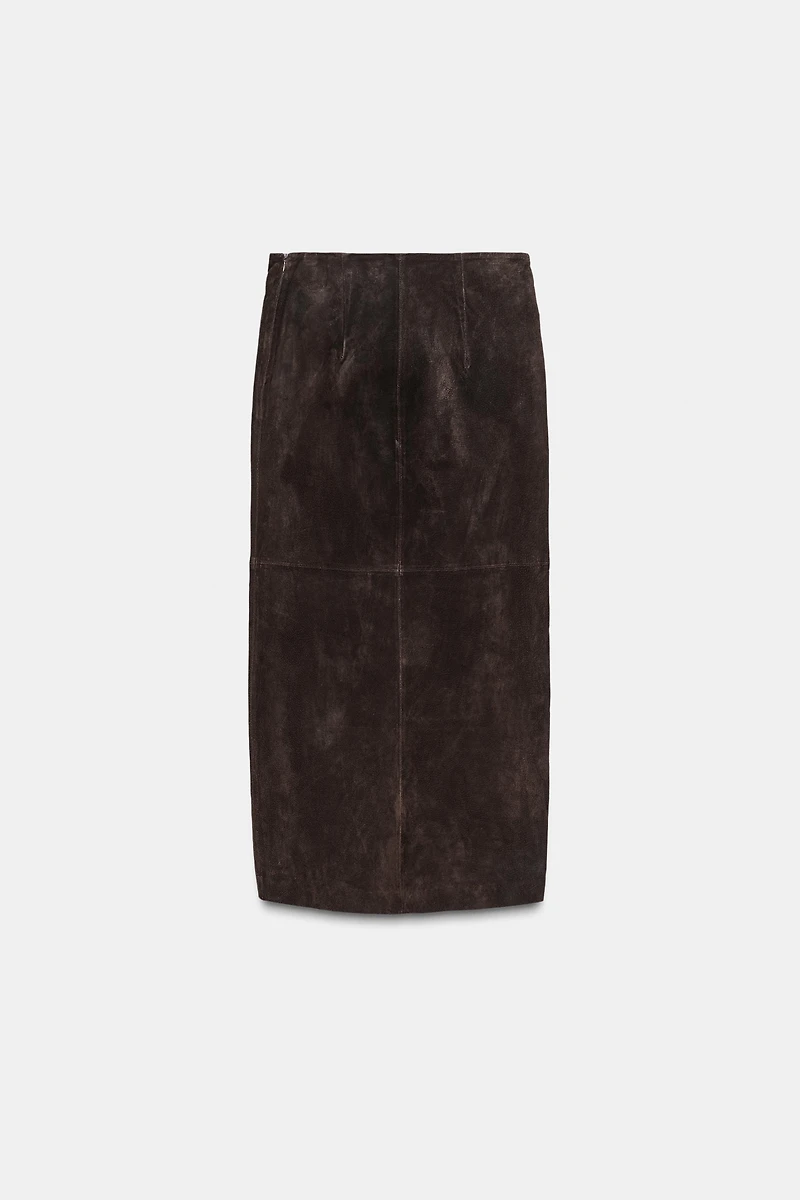 100% LEATHER WRAP MIDI SKIRT