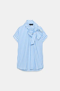 BOW NECK STRIPED SHIRT