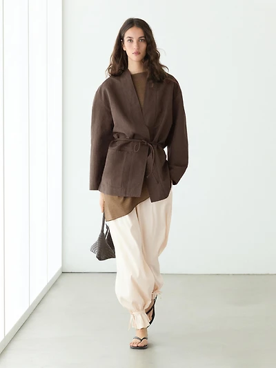Veste façon kimono à nouer avec du lin