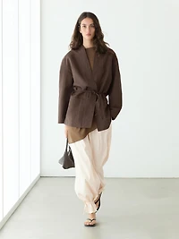 Veste façon kimono à nouer avec du lin