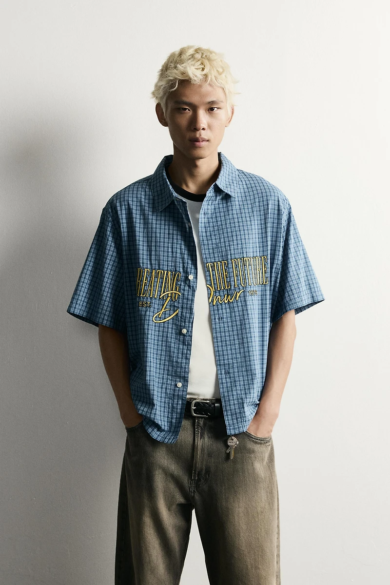 RELAXED FIT PLAID ZIPPER SHIRT