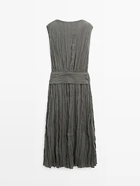 Textured flowing fabric dress with sash belt