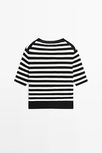 Striped short sleeve knit cardigan