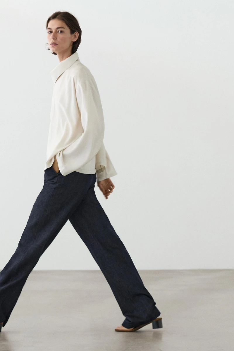 Wide-leg linen blend trousers
