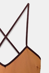 CONTRAST TRIM SATIN SWIMSUIT
