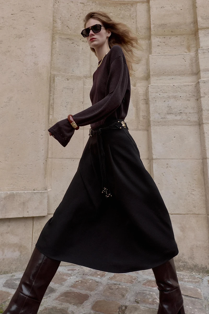 CREPE CAPE MIDI SKIRT