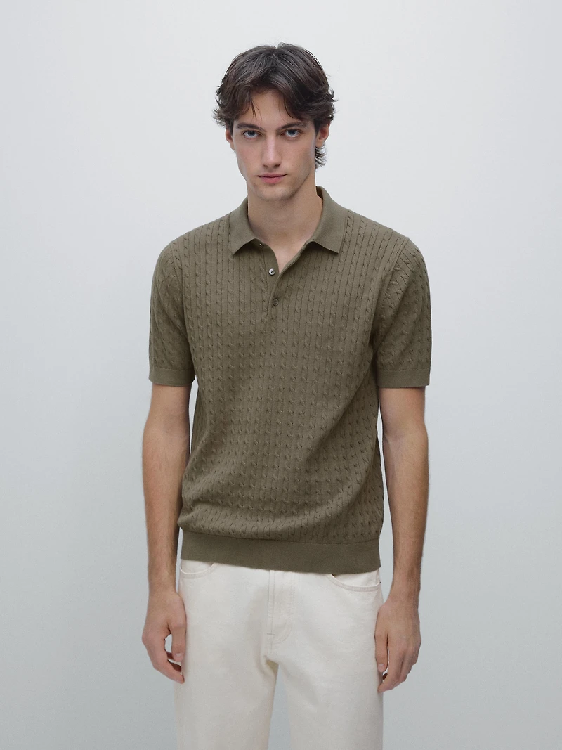 Polo en maille tressée 100 % coton
