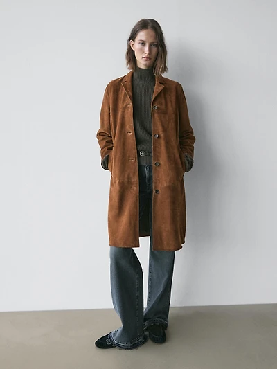 Long suede leather coat