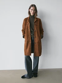 Long suede leather coat