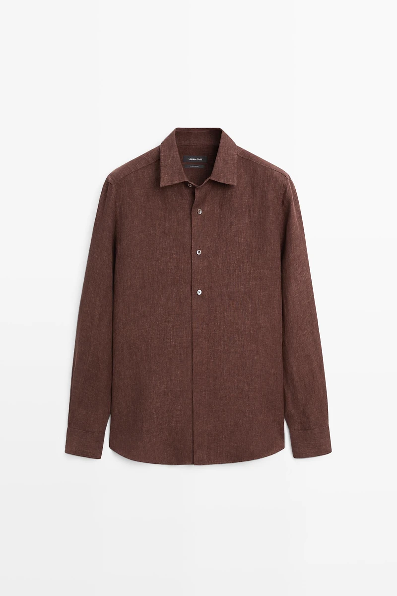 100% linen regular fit shirt with button detail