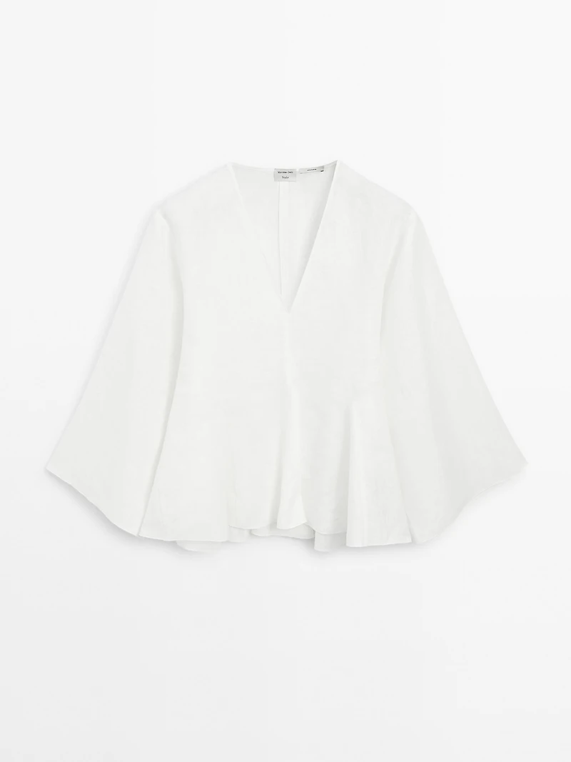 100% linen blouse with godet details - STUDIO