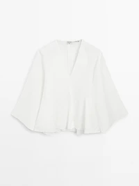 100% linen blouse with godet details - STUDIO