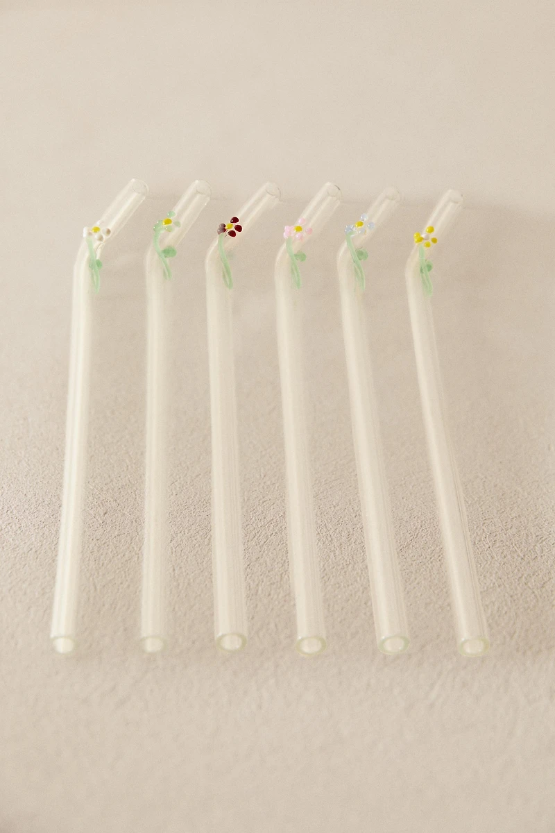 SET OF FLORAL BOROSILICATE GLASS STRAWS (SET OF 6)