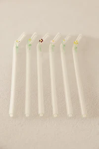 SET OF FLORAL BOROSILICATE GLASS STRAWS (SET OF 6)