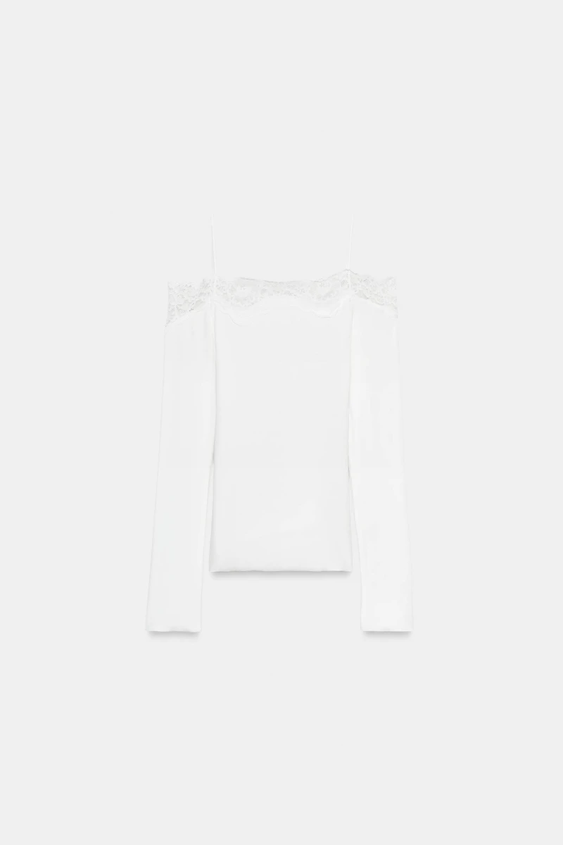 T-SHIRT EN MATIÈRES VARIÉES ÉPAULES DÉNUDÉES