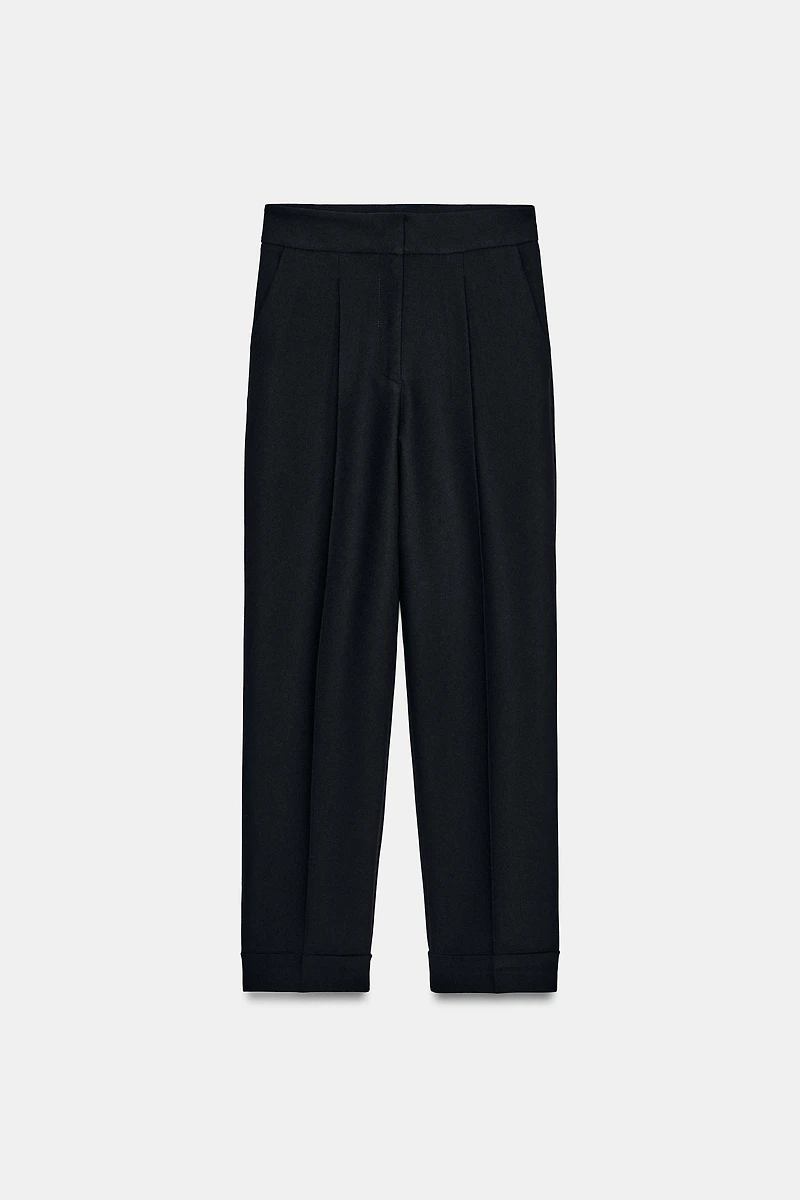 PLEATED PANTS WITH CUFFED HEM